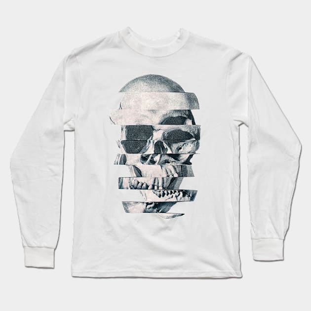 Glitch Skull Mono Long Sleeve T-Shirt by aligulec